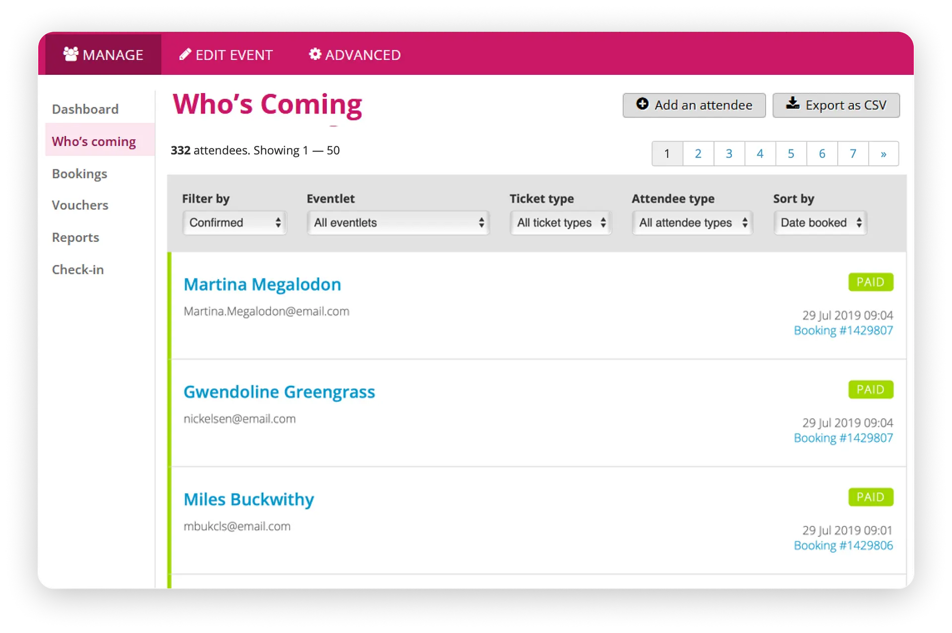Screenshot of our “Who’s coming” interface